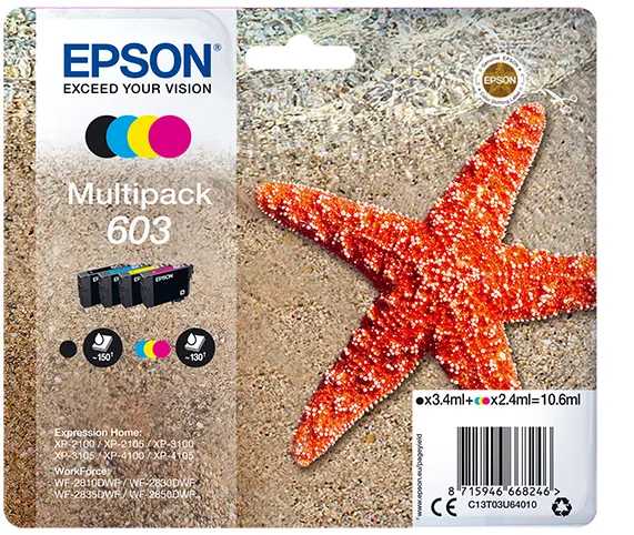 Multipack cartucho tinta epson 603 c13t03u64010 negro -  cian -  amarillo -  magenta -  estrella de mar