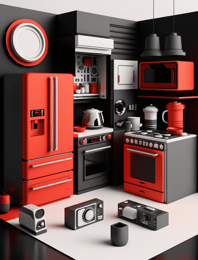 Imagen de una cocina roja negra y blanca