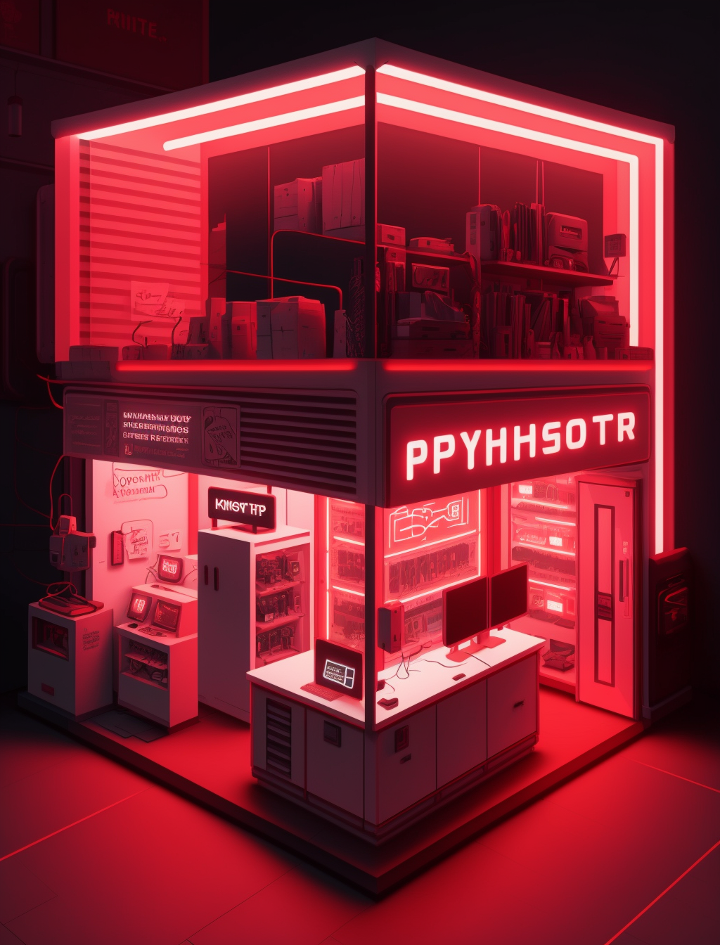 Imagen de una tienda en un cubo con leds